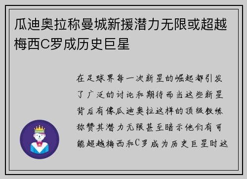 瓜迪奥拉称曼城新援潜力无限或超越梅西C罗成历史巨星